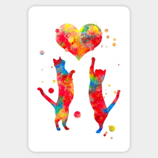 Cat Couple With Heart Watercolor Painting Sticker